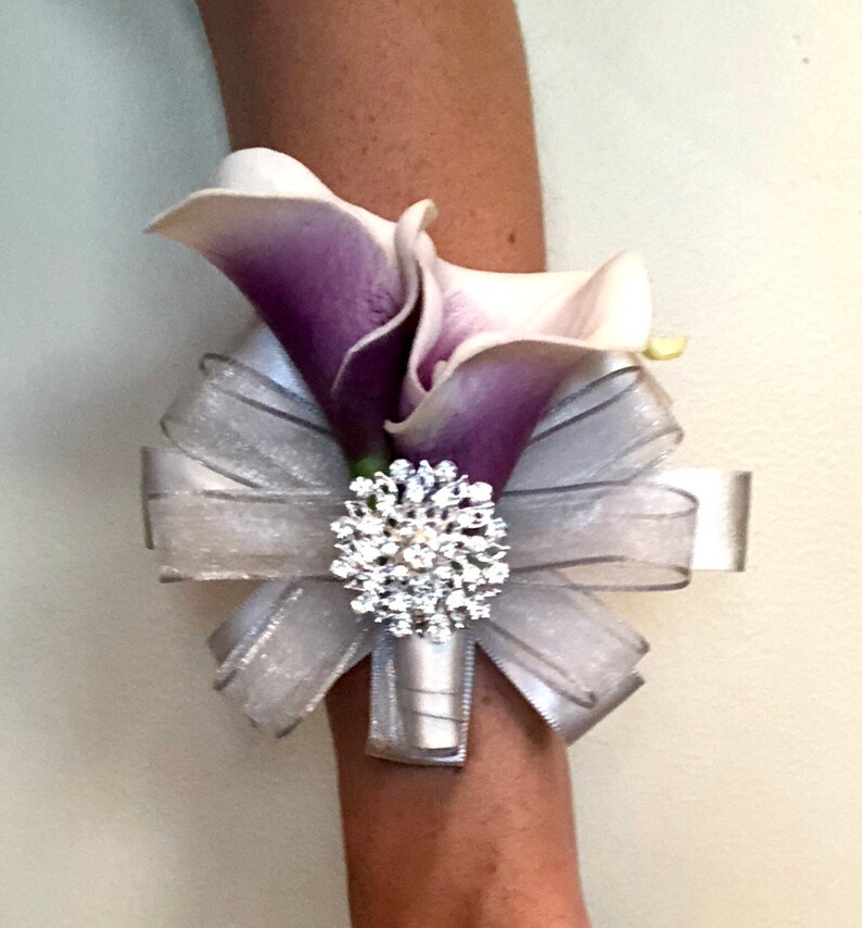 Purple Calla Lily Wrist Corsage Plum Corsage Silver Wrist Etsy