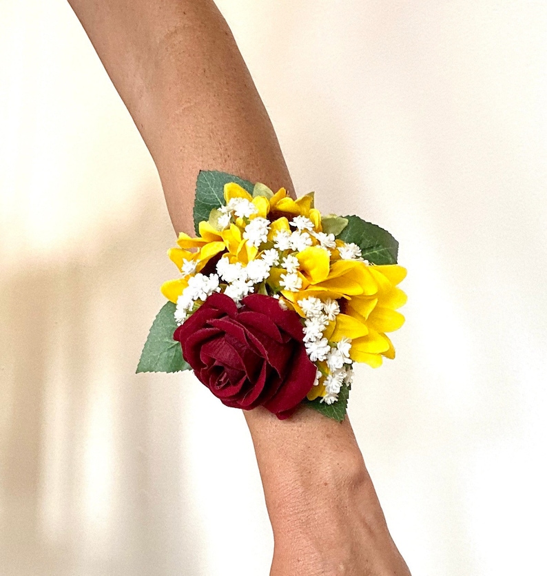 Sunflower Corsage Red Rose Corsage Sunflower Corsage Wrist Etsy