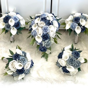 Pricing In Description Dusty Blue Bouquet, Steel Blue Bo, Blue and Blush Bouquet, Cascade Bouquet, Blue and White Bridal Bouquet, Silver