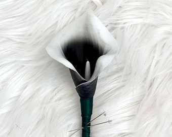 1 picasso black boutonnière, Black and White Calla Lily Boutonnières, Black Bling Boutonnière, Groomsman Boutonnière, Prom Boutonnière, Blac