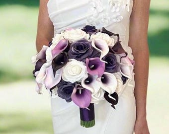 Purple Calla Lily & Rose Bouquet: Real Touch Wedding Keepsake