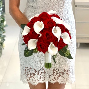 Red Rose Bouquet, Rose Bridal Bouquet, Calla Lily Bouquet, Eucalyptus Bouquet, Boho Bouquet, White Lily Bouquet Bouquet, Red Bridal Bouquet