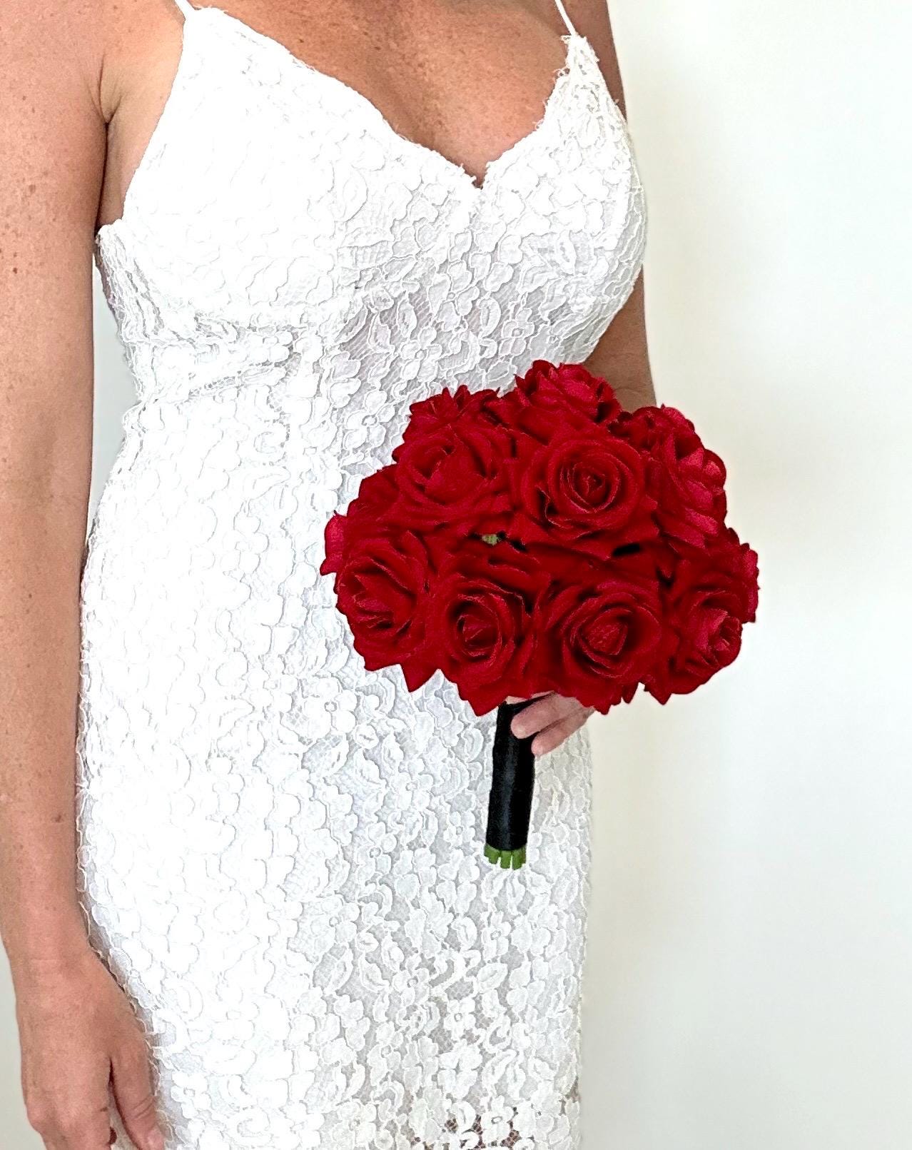 Red Rose Bouquet, Bridesmaid Bouquet,Rose Bouquet, Red Rose Bouquet, Red and Black, Bright Red Bouquet, Wedding Bouquet, Red Rose Wedding Fl