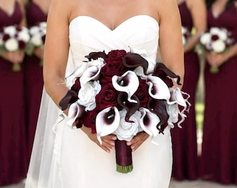 Burgundy Calla Lily and Burgundy Rose Bridal Flower Package