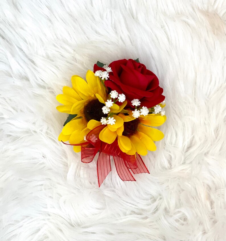 Sunflower Corsage Red Rose Corsage Sunflower Corsage Wrist Etsy