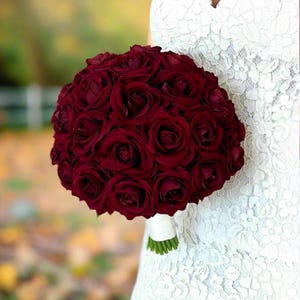 Burgundy Rose Bouquet, Rose Bouquet, Red Rose Bouquet, Burgundy Boutonnière, Winter Bouquet, Burgundy