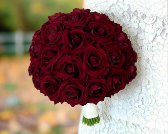 Burgundy Rose Bouquet, Rose Bouquet, Red Rose Bouquet, Burgundy Boutonnière, Winter Bouquet, Burgundy