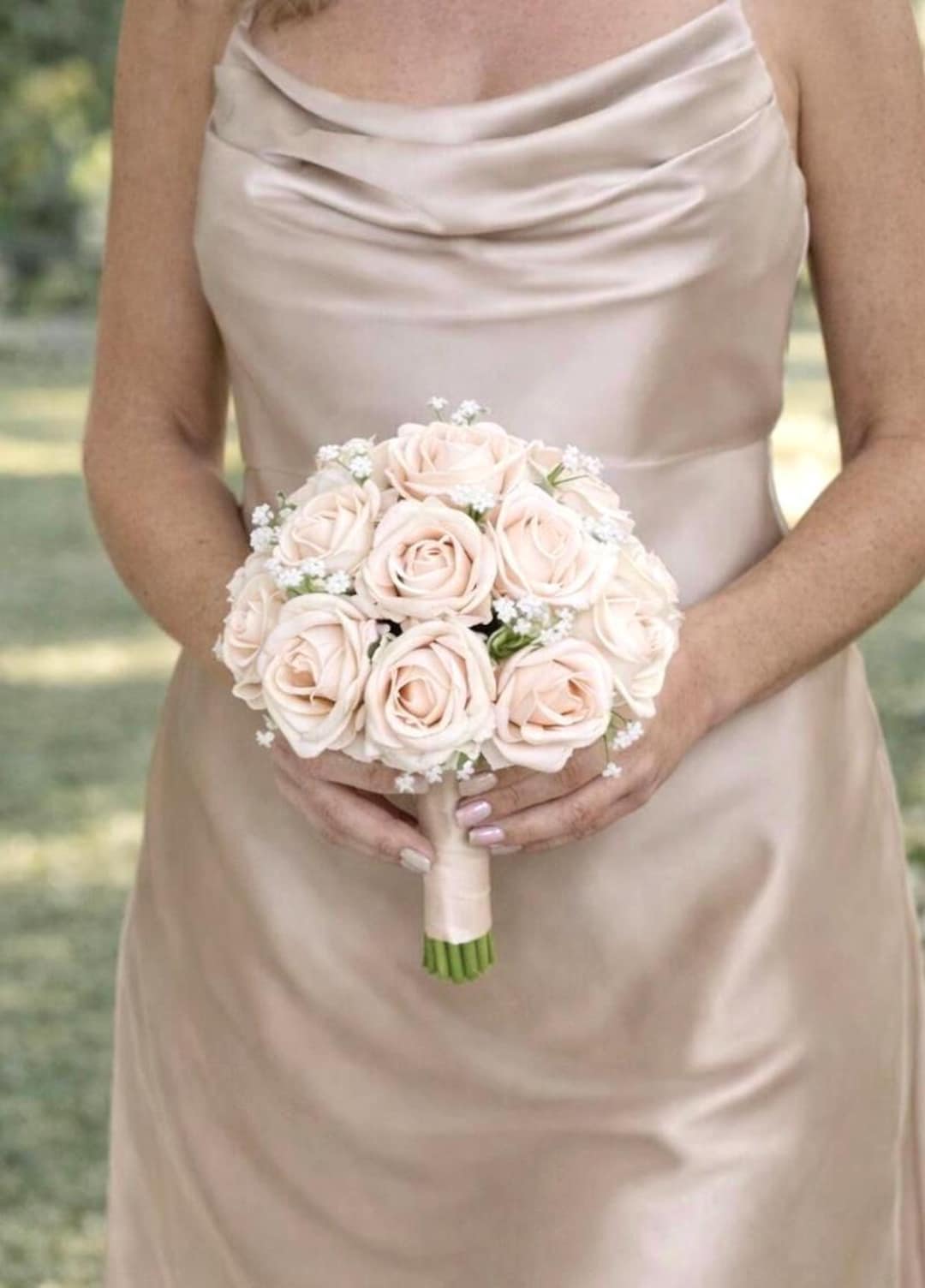 High Quality Champagne Blush Rose Wedding Bouquet With Baby's Breath - Etsy