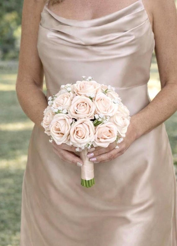 High Quality Champagne Blush Rose Wedding Bouquet With Baby's Breath - Etsy