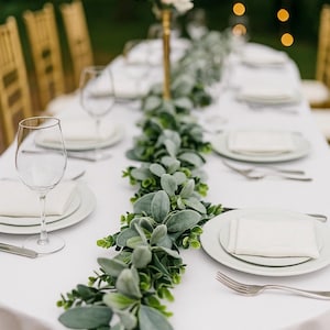 Faux Eucalyptus and Lambs Ear Garland: Wedding Table Centerpiece
