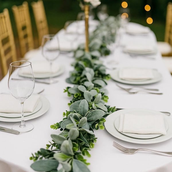 Faux Eucalyptus and Lambs Ear Garland: Wedding Table Centerpiece
