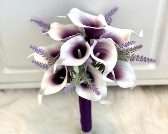 Picasso Purple Bouquet, Plum Calla Lily Bouquet, Lavender Bouquet, Real Touch Calla Lily Bouquet, Plum Bouquet, Purple Bridesmaid Bouquet, P