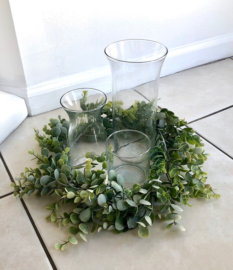 Eucalyptus Table Wreath, Artificial Eucalyptus Garland, Wedding Centerpiece, Eucalyptus Wreath, Greenery Garland, Table Wreath, Lantern Wrea image 1