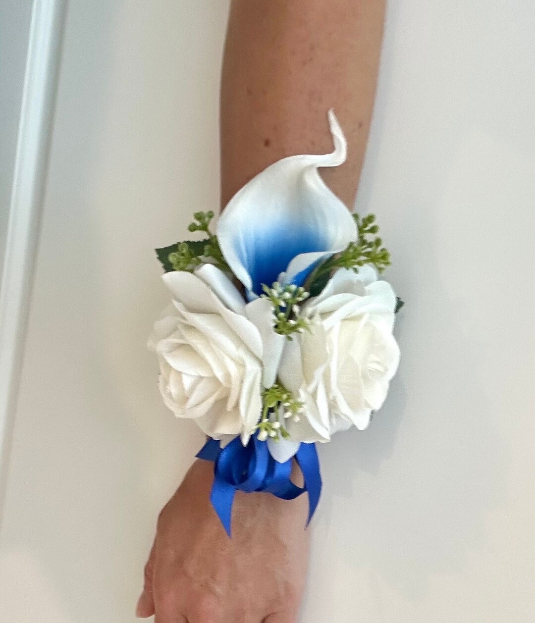 Royalblue and White Calla Lily Wrist Corsage Royal Bluecalla Etsy