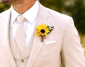 Silk Sunflower Boutonnière with Baby's Breath