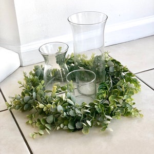 Eucalyptus Table Wreath, Artificial Eucalyptus Garland, Wedding Centerpiece, Eucalyptus Wreath, Greenery Garland, Table Wreath, Lantern Wrea image 2