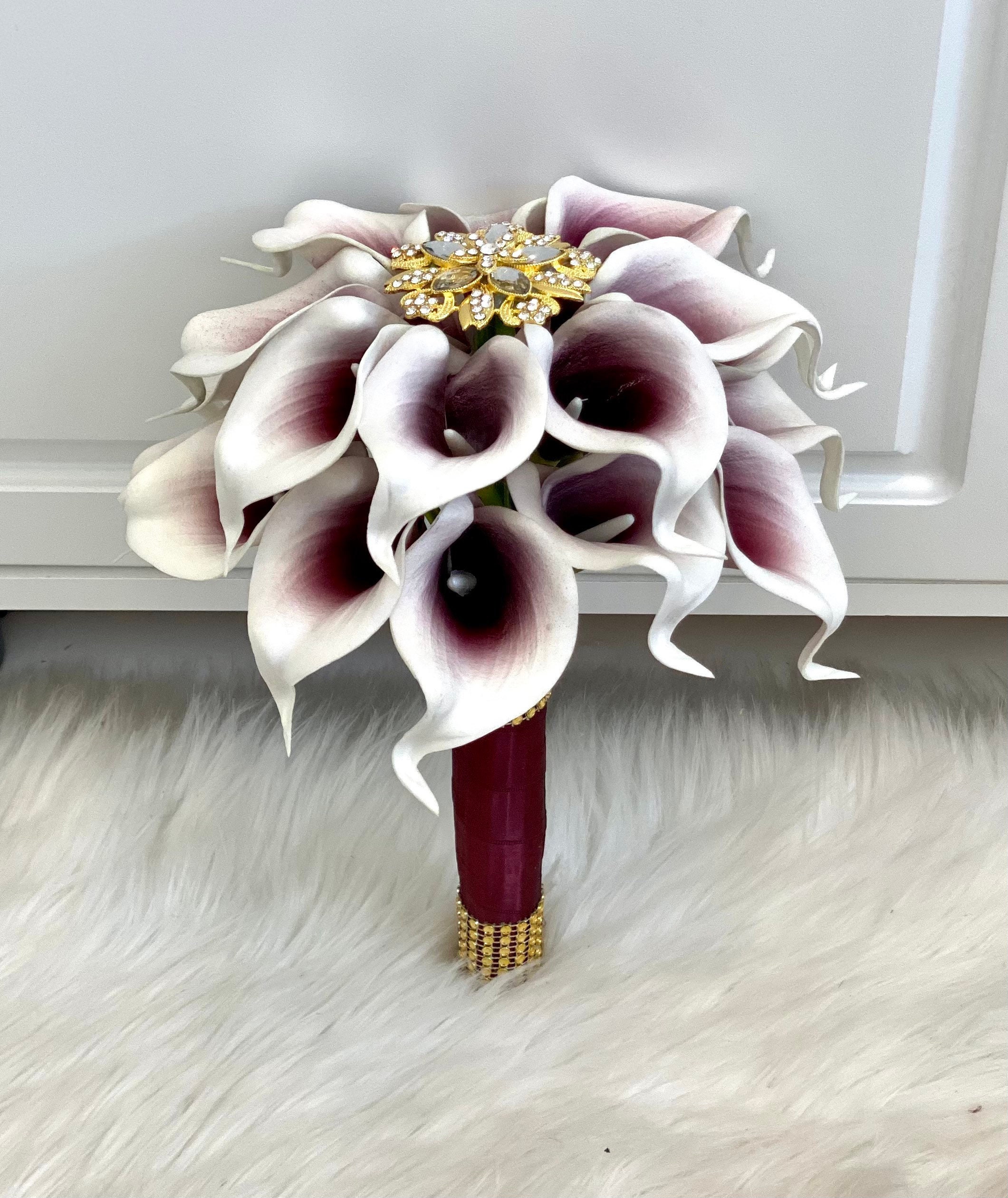 Picasso Burgundy Calla Lily Bridesmaid Bouquet, Burgundy Bouquet, Real Touch Calla Lily Bouquet, Calla Lily Bouquet, Burgundy Bridal Bouquet