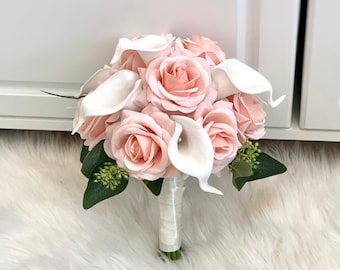 Pink Rose Bouquet, Silk Blush Bouquet, Pale Pink Bouquet, Blush Bouquet, Blush and Ivory Bouquet, Rose Bouquet, Blush Bridesmaid Bouquet