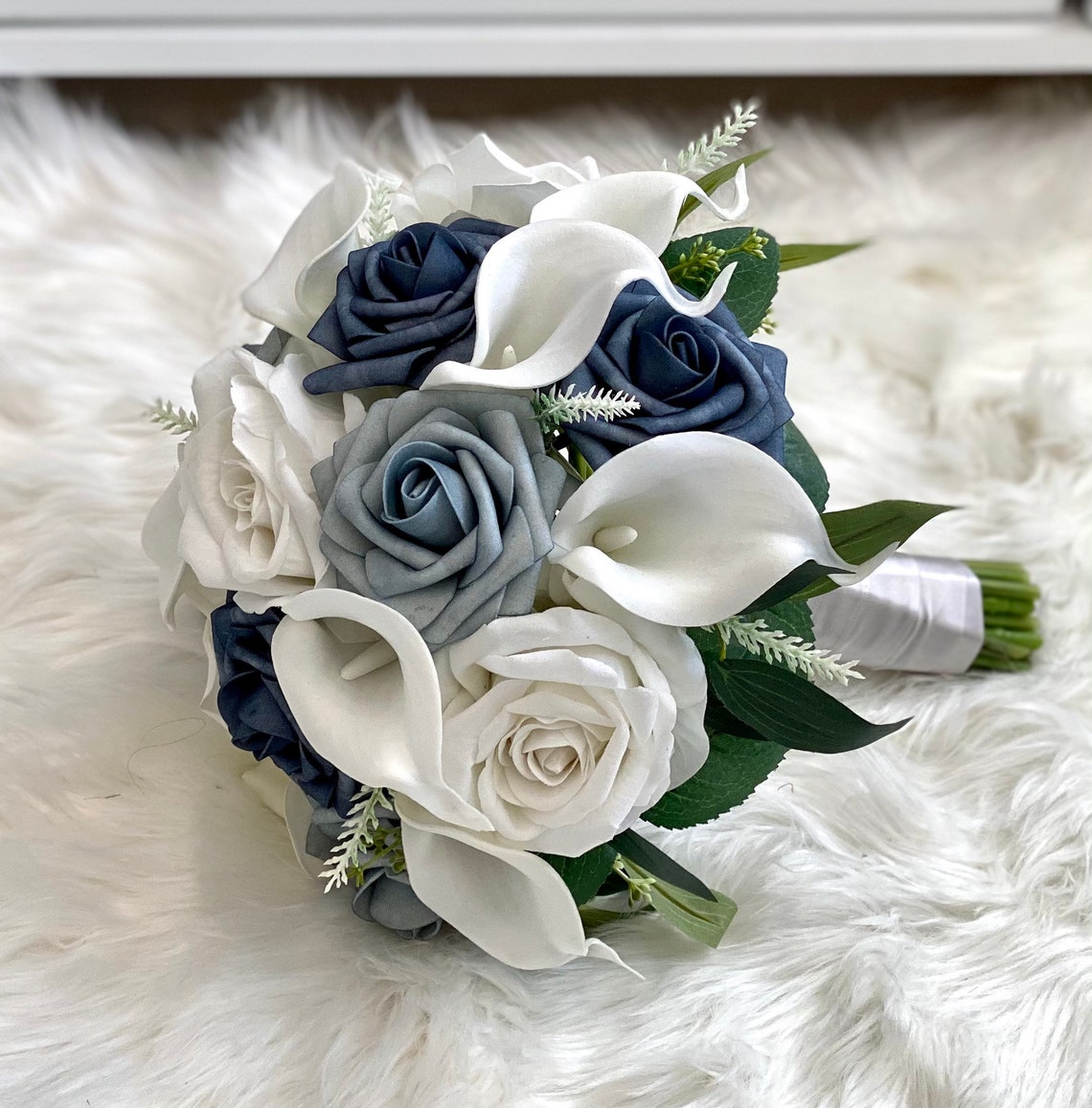 1 Dusty Blue Bouquet Steel Blue Bouquet Blue Rose Bouquet Etsy