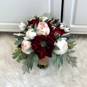 Burgundy and Blush Bouquet, Peony Bouquet, Marsala Bouquet, Burgundy Bouquet, Boho Bouquet, Greenery Bouquet, Blush Peony Bouquet, Cream Peo image 3