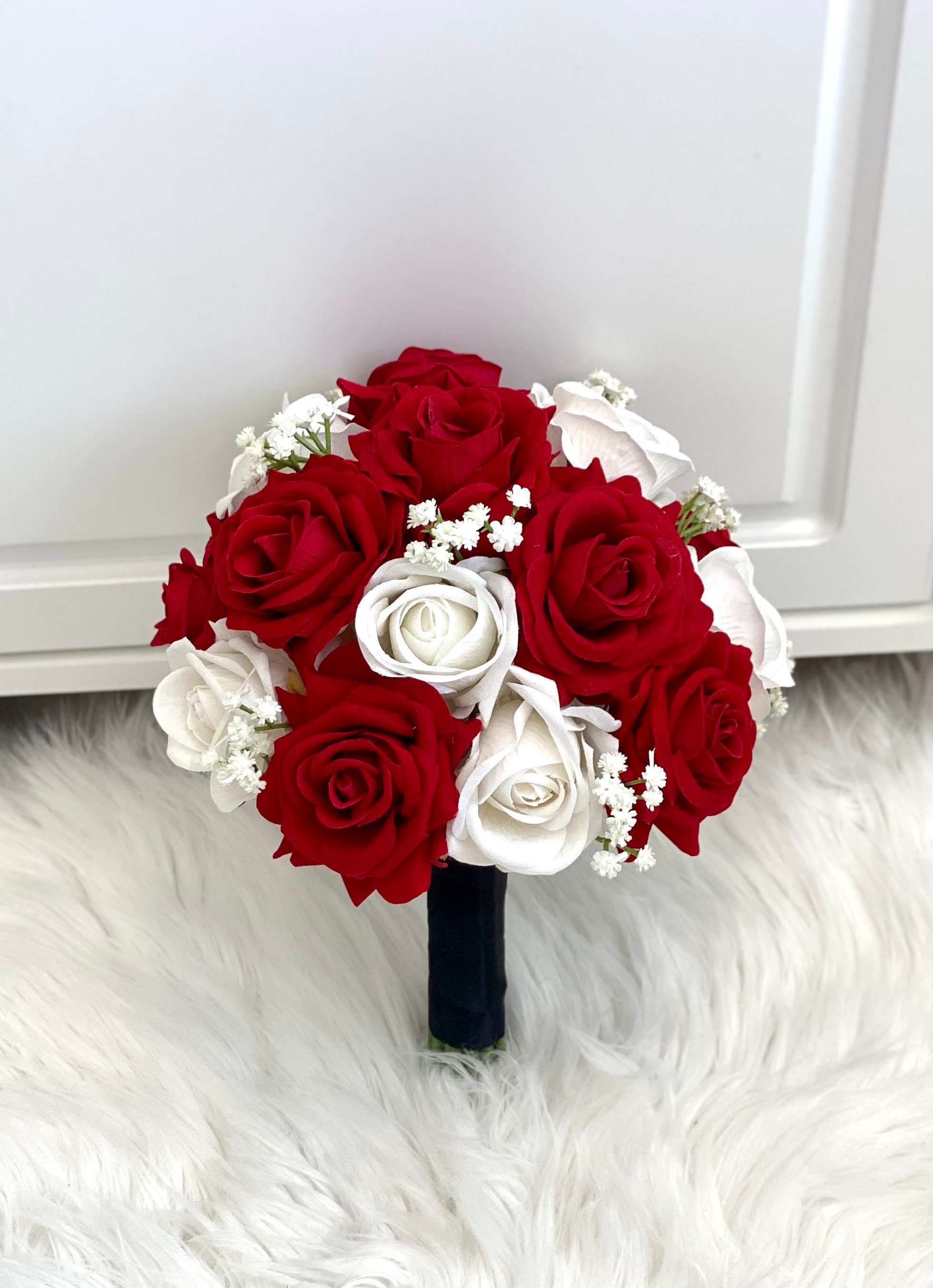 Red Rose Bouquet, Bridal Bouquet,rose Bouquet, Red Rose Bouquet, Red and  White, Bright Red Bouquet, Babys Breath, Wedding Bouquet 
