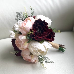 Burgundy and Blush Bouquet, Peony Bouquet, Marsala Bouquet, Burgundy Bouquet, Boho Bouquet, Greenery Bouquet, Blush Peony Bouquet, Cream Peo image 1