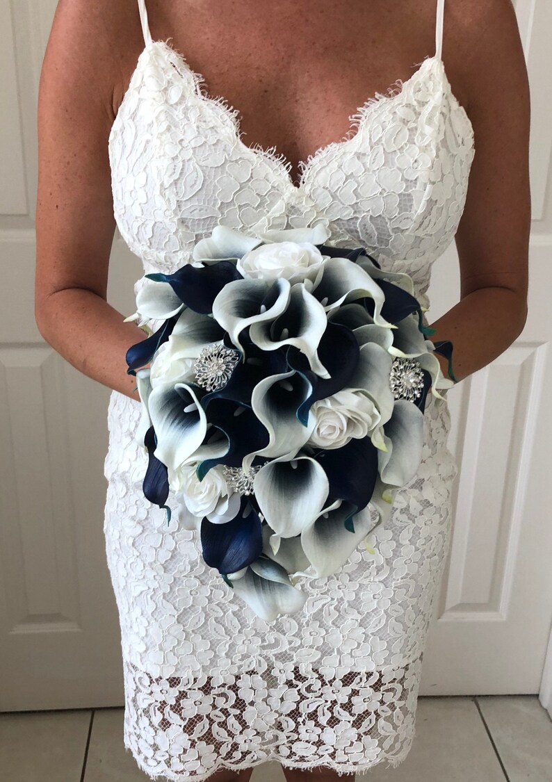 Navy Blue Calla Lily Bouquet Cascading Navy Blue Bouquet ...