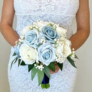 Dusty Blue Bouquet, Light Blue Bouquet, Blue Rose Bouquet, Blue and White Bouquet, Real Touch Calla Lily Bouquet, Navy Blue Bridal Bouquet