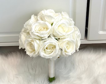 Ivory Rose Bouquet, Ivory Bouquet, Cream Rose Bouquet, Ivory Boutonnière, Bouquet,