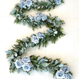 Eucalyptus Garland, Dusty Blue Garland, Lambs Ear Garland, Wedding Centerpiece, Arch Flowers, Blue Rose Garland, Blue Garland, Table Runner