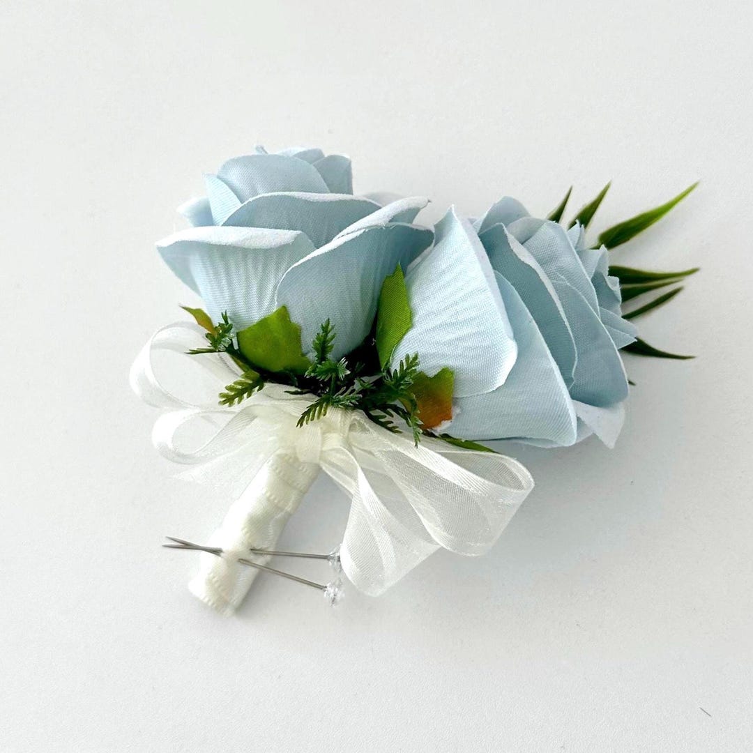 Dusty Blue Rose Corsage: Silk Flower Pin With Bow - Etsy