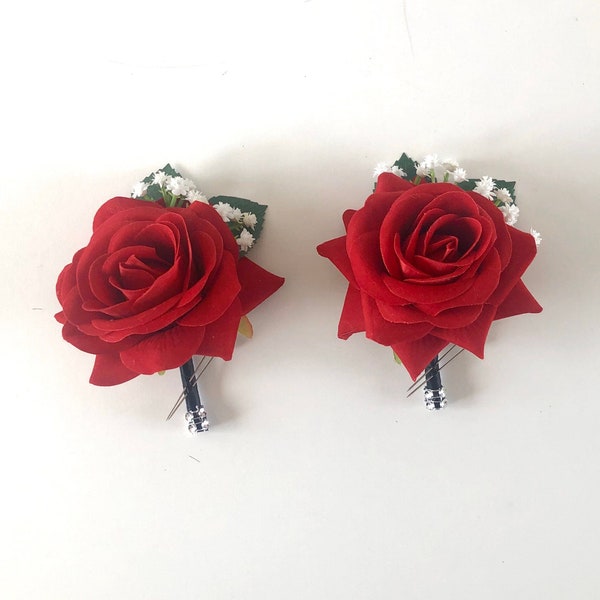 1 Red Rose Boutonnière, Rose Boutonnière, Red Boutonnière, Groom boutonnière, Groomsmen Boutonnière, Prom Boutonnière, Pin Corsage, Wedding