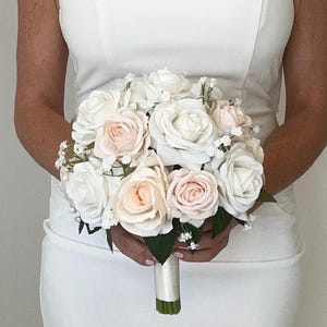 Ivory Bouquet, Champagne Bouquet, Ivory Wedding Bouquet, Ivory Bridal Bouquet, Ivory Rose Bouquet, Blush Wedding Bouquet, Babys Breath Weddi