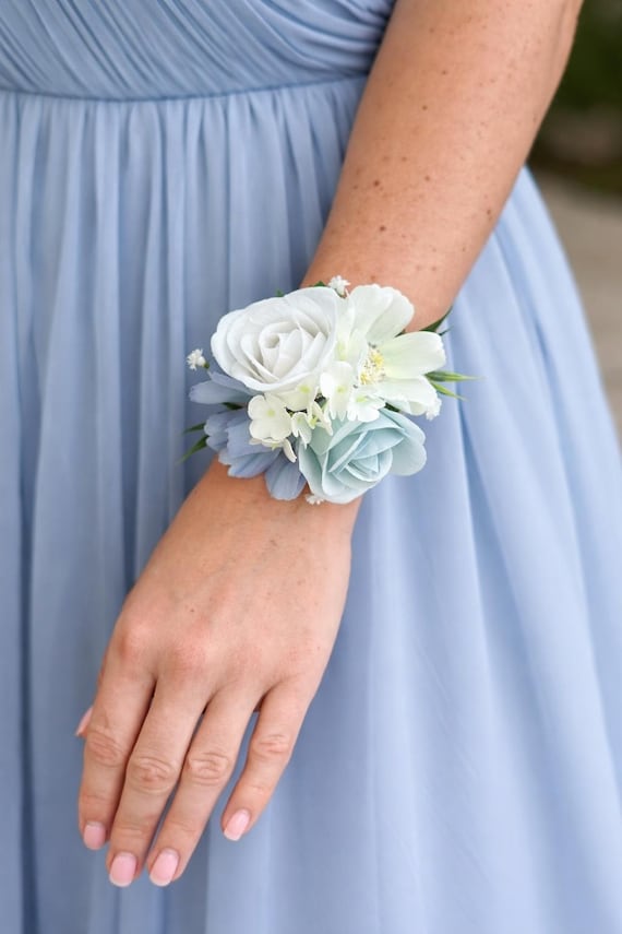 Dusty Blue Corsage Boutonniere Set: Light Blue Homecoming Flowers