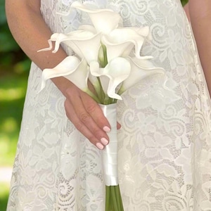 Real Touch White Calla Lily Bouquet, Ivory Calla Lily Bouquet, Real Touch Calla Lily Bridesmaid Floral, Groom Lapel Boutonniere, Groomsmen F