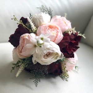 Burgundy and Blush Bouquet, Peony Bouquet, Marsala Bouquet, Burgundy Bouquet, Boho Bouquet, Greenery Bouquet, Blush Peony Bouquet, Cream Peo image 3