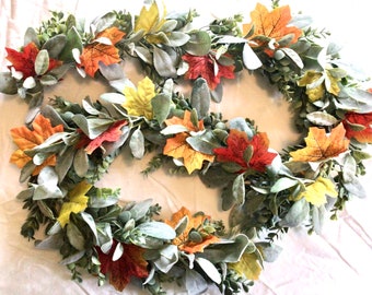 Eucalyptus Garland, Lambs Ear Garland, Maple leaf Garland, Thanksgiving Table, Artificial Eucalyptus Garland, Greenery Garland, Table Runner