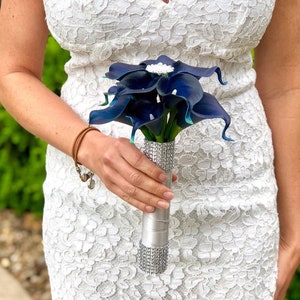 Navy Blue Calla Lily Bridesmaid Bouquet, Navy Lily Bouquet, Real Touch Calla Lily Bouquet, Brooch Bouquet, Bling Bouquet, Calla Lily Bouquet