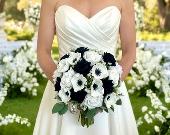 Luxury Faux White and Black Anemone Wedding Flower Package