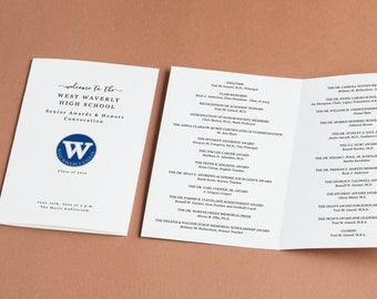Senior Honors and Awards Convocation Program, Printable College High School Pamphlet Template, Editable Word Doc Download Folded Booklet