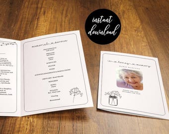 Funeral Program Template, Printable Memorial Pamphlet, Order Service Bulletin, Editable Word Instant Download Folded Booklet, Rustic Woman