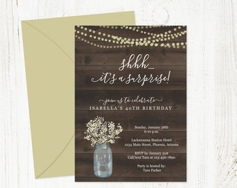 surprise party invitation template printable rustic birthday etsy