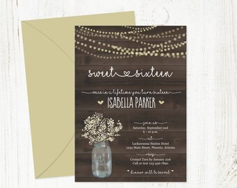 printable sweet 16 invitation template rustic sweet sixteen etsy