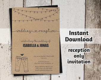 reception only invitation template rustic printable wedding etsy
