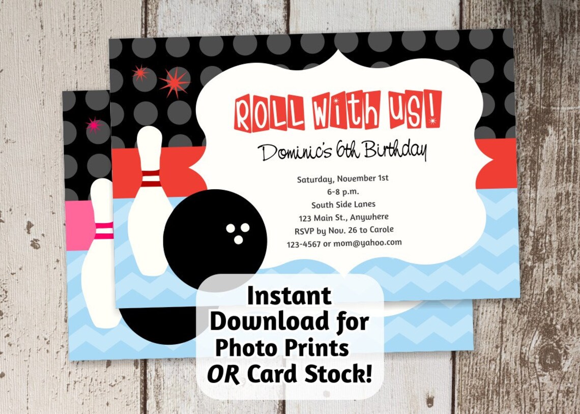 Printable Retro Bowling Invitation for Birthday Party Boy Etsy