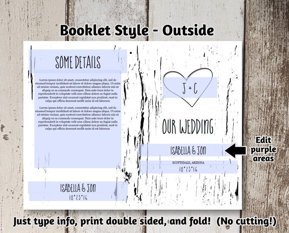 printable wedding program template folded program rustic tree