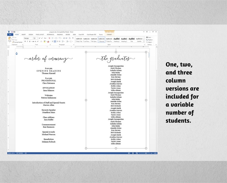 Graduation Program Template, Printable Pamphlet, Editable Word Doc ...