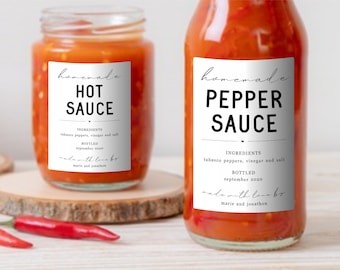 Homemade Pepper Sauce Label Template - Printable Hot Sauce Gift Sticker, Personalize Custom Editable Digital File Instant Download DIY PDF