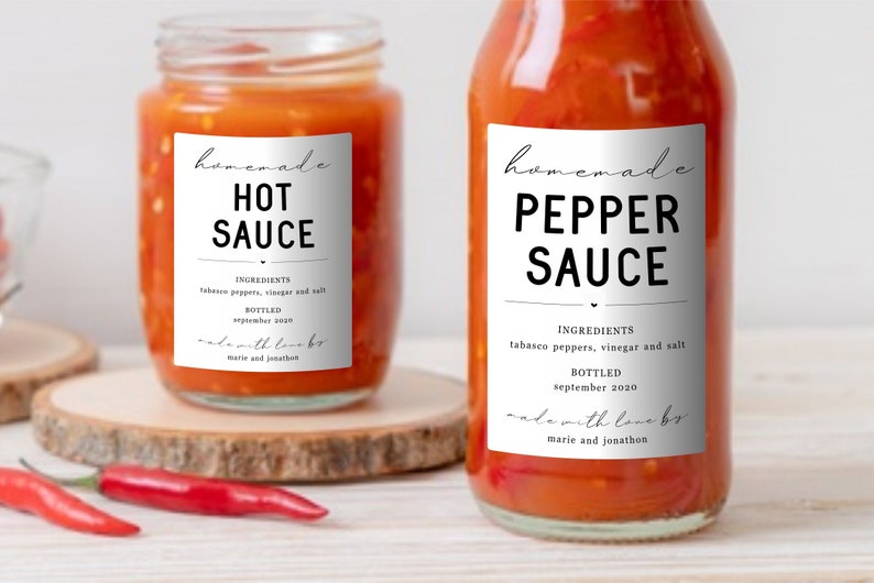 Homemade Pepper Sauce Label Template Printable Hot Sauce Gift Sticker, Personalize Custom Editable Digital File Instant Download DIY PDF image 1
