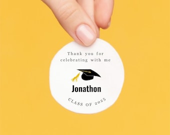 Graduation Thank you Favor Sticker Template, Printable Boy Girl Grad Party Class of 2025, Custom Labels, Round Instant Download Digital File